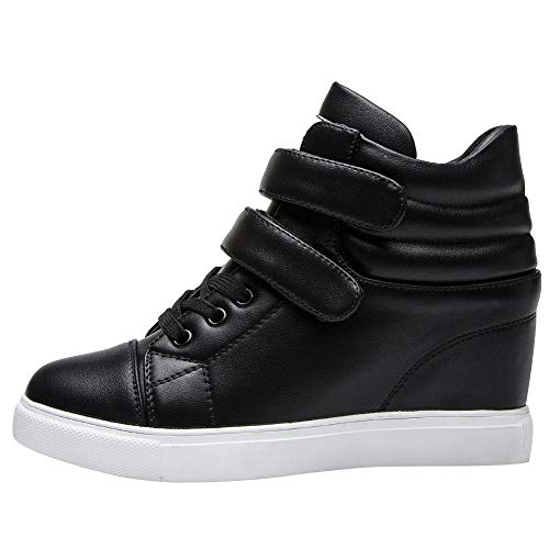 amropi Mujer Cuña Interior Tops Altos Gancho y Bucle Casual Zapatillas de Moda(Negro,39 EU)
