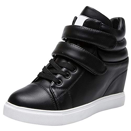 amropi Mujer Cuña Interior Tops Altos Gancho y Bucle Casual Zapatillas de Moda(Negro,39 EU)