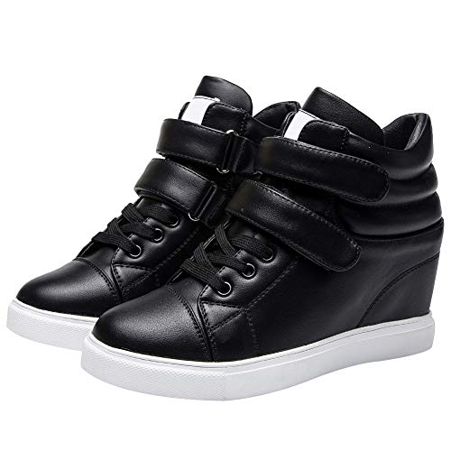 amropi Mujer Cuña Interior Tops Altos Gancho y Bucle Casual Zapatillas de Moda(Negro,39 EU)
