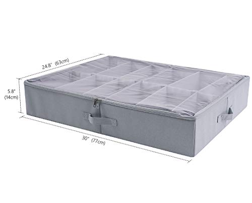 AMX Cesta para Zapatos Plegable Debajo de la Cama, divisores Ajustables, Cubierta Visible, Gris Claro