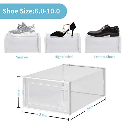 amzdeal Cajas de Zapatos Plásticas 12 Pcs - Organizador de Zapatos Transparente, Apilable y Impermeable, Caja de Almacenamiento Plegable, Ahorra Espacio, Zapateros para Hombres y Mujeres 33×23×14cm
