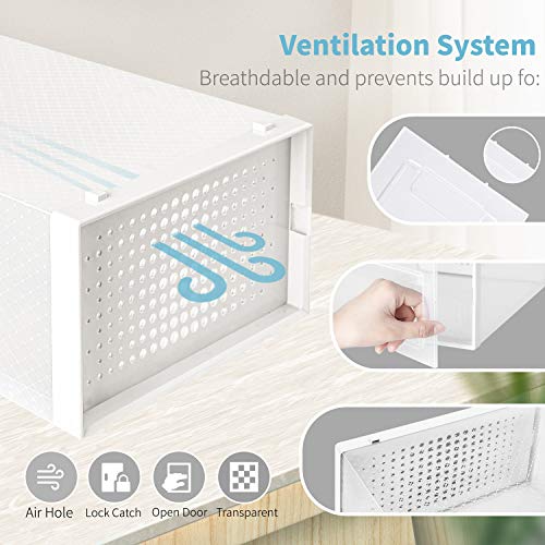 amzdeal Cajas de Zapatos Plásticas 12 Pcs - Organizador de Zapatos Transparente, Apilable y Impermeable, Caja de Almacenamiento Plegable, Ahorra Espacio, Zapateros para Hombres y Mujeres 33×23×14cm