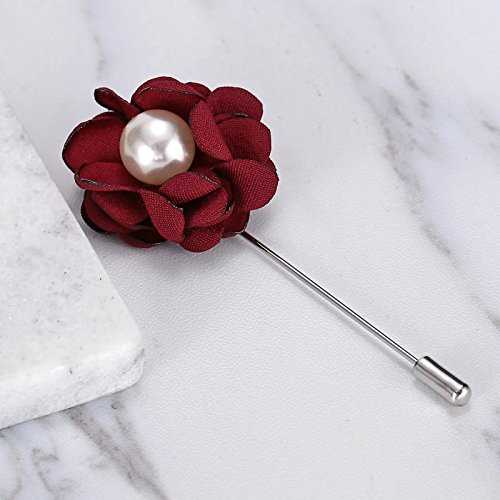 AnazoZ Broche Acero Broche Mujer Flor Perla Broche Mujer Rojo Broche de Mujer
