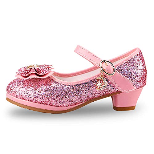 anbiwangluo Zapatos de Lentejuelas de Niña Zapatos de Tacón Alto de Princesa Zapatos de Fiesta de Niños 25 EU/Tamaño de la Etiqueta 26 Rosado