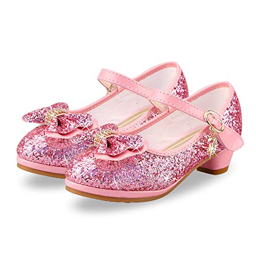 anbiwangluo Zapatos de Lentejuelas de Niña Zapatos de Tacón Alto de Princesa Zapatos de Fiesta de Niños 25 EU/Tamaño de la Etiqueta 26 Rosado
