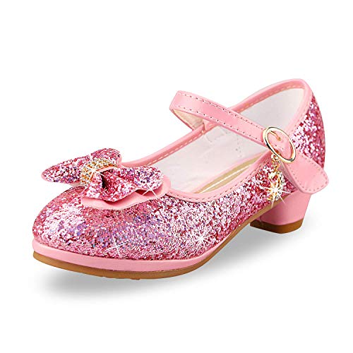 anbiwangluo Zapatos de Lentejuelas de Niña Zapatos de Tacón Alto de Princesa Zapatos de Fiesta de Niños 25 EU/Tamaño de la Etiqueta 26 Rosado