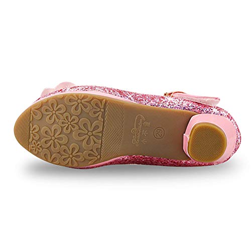 anbiwangluo Zapatos de Lentejuelas de Niña Zapatos de Tacón Alto de Princesa Zapatos de Fiesta de Niños 25 EU/Tamaño de la Etiqueta 26 Rosado
