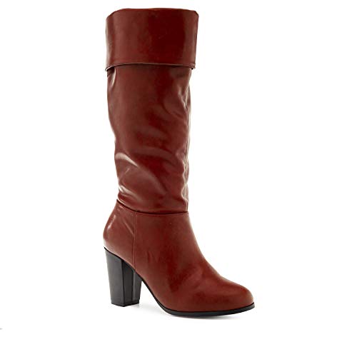 Andrés Machado – Botas de Invierno en simil Piel para Mujer/Adolescente - AM4120 – Caña Alta con Cierre de Cremallera Interior - Burdeos, EU 33