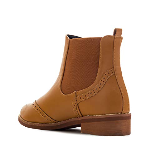 Andrés Machado – Botines de Estilo Chelsea simil Piel de Mujer/Adolescente - AM4136 - Elásticos en los Laterales - Tacón Ancho Efecto Madera - Troquelado Decorativo -Camel, EU 44