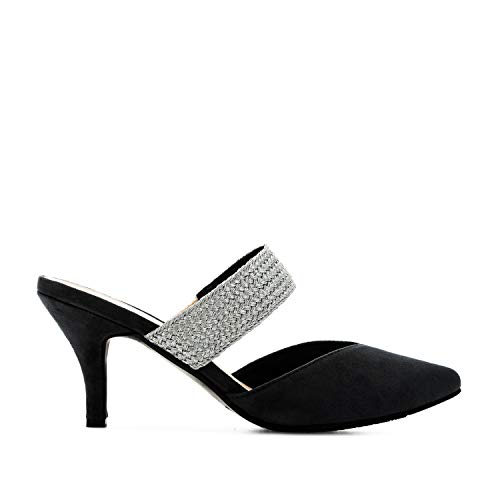 Andres Machado - Elegantes Sandalias Estilo Mule de tacón para Mujer en Ante - AM5426 - Tacón Medio Forrado al Tono Color Negro EU 35
