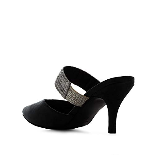 Andres Machado - Elegantes Sandalias Estilo Mule de tacón para Mujer en Ante - AM5426 - Tacón Medio Forrado al Tono Color Negro EU 35