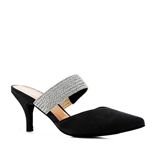 Andres Machado - Elegantes Sandalias Estilo Mule de tacón para Mujer en Ante - AM5426 - Tacón Medio Forrado al Tono Color Negro EU 35