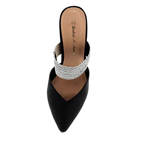 Andres Machado - Elegantes Sandalias Estilo Mule de tacón para Mujer en Ante - AM5426 - Tacón Medio Forrado al Tono Color Negro EU 35