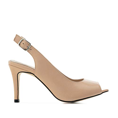 Andres Machado salón Destalonado de tacón Alto para Mujer/Chica - Zapatos de señora - en Cuero Color Crema, Talla 34 EU