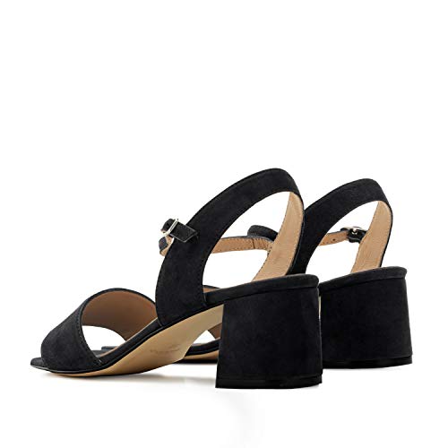 Andres Machado Sandalias de tacón Ancho para Mujer/Chica - Calzado de señora - en Piel de Ante Color Negro, Talla 42 EU