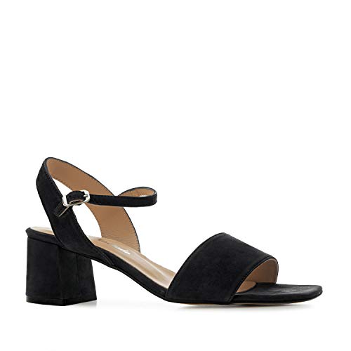 Andres Machado Sandalias de tacón Ancho para Mujer/Chica - Calzado de señora - en Piel de Ante Color Negro, Talla 42 EU