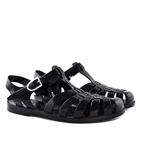 Andres Machado - Sandalias de verano de goma unisex para mujeres, hombres y niños - AM188 - cangrejeras con cierre de hebilla - Negro -EU 36