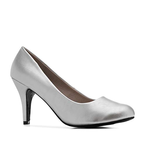 Andres Machado - Zapatos de tacón para Mujer - Tacon de Aguja - ESAM422 - Hora Estilo Retro - Tallas pequeñas, Medianas y Grandes - sin Cordones - Zapato de tacón Soft Plata. EU 39