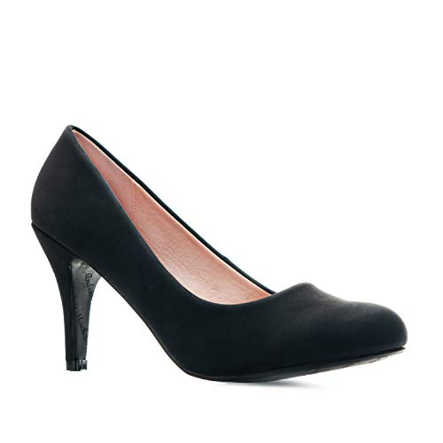 Andres Machado - Zapatos de tacón para Mujer - Tacon de Aguja - ESAM422 - Hora Estilo Retro - Tallas pequeñas, Medianas y Grandes - sin Cordones - Zapato de tacón Peach Negro. EU 33