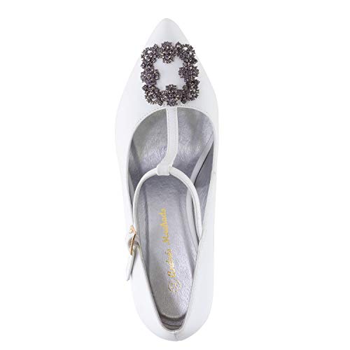 Andres Machado – Zapatos para mujer / niña – AM5313 – Zapatos de novia con aplique, EU 32 a 35 / EU 42 a 45, color Blanco, talla 34 EU