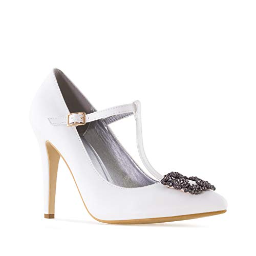 Andres Machado – Zapatos para mujer / niña – AM5313 – Zapatos de novia con aplique, EU 32 a 35 / EU 42 a 45, color Blanco, talla 34 EU