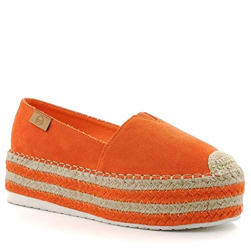 Angkorly - Zapatillas Moda Alpargata Mocasín Playa Bohemia Hippie Mujer Nudo Trenzado Plataforma 5 CM - Naranja BL315 T 39