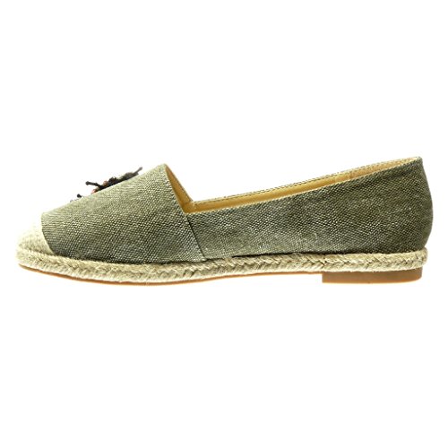 Angkorly - Zapatillas Moda Alpargata Mocasín Slip-on Jeans Denim Mujer Joyas fantasía Bloque 2 CM - Verde RS135 T 37