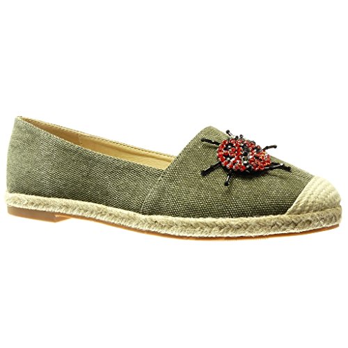 Angkorly - Zapatillas Moda Alpargata Mocasín Slip-on Jeans Denim Mujer Joyas fantasía Bloque 2 CM - Verde RS135 T 37
