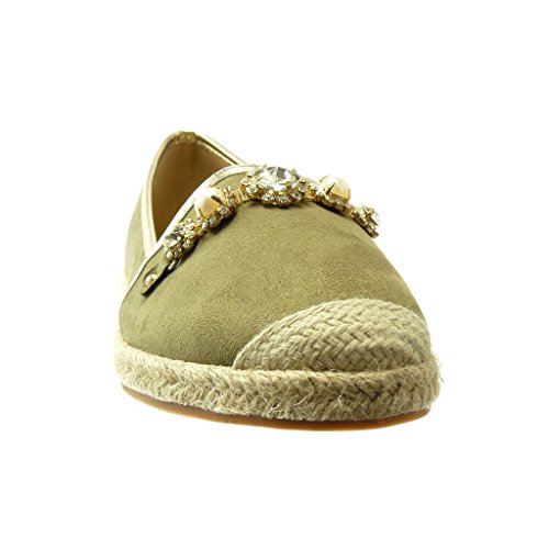 Angkorly - Zapatillas Moda Alpargata Mocasín Slip-on Mujer Joyas Cuerda Bloque 2 CM - Verde RS121 T 39