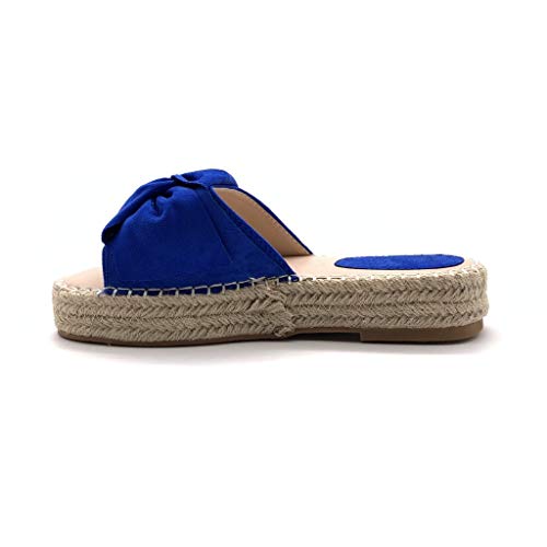Angkorly - Zapatillas Moda Alpargata Mula Folk/Etnico Playa Chancla Mujer Nudo Trenzado Tacón Plano 3.5 CM - Azul eléctrico TT-61 T 40