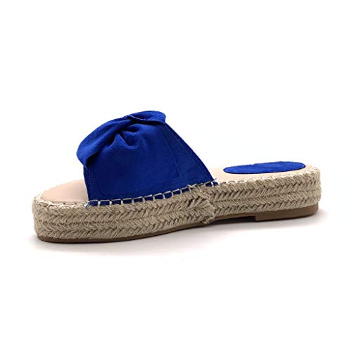 Angkorly - Zapatillas Moda Alpargata Mula Folk/Etnico Playa Chancla Mujer Nudo Trenzado Tacón Plano 3.5 CM - Azul eléctrico TT-61 T 40
