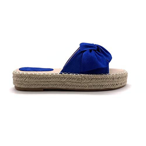 Angkorly - Zapatillas Moda Alpargata Mula Folk/Etnico Playa Chancla Mujer Nudo Trenzado Tacón Plano 3.5 CM - Azul eléctrico TT-61 T 40