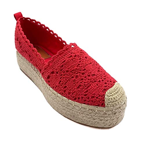 Angkorly - Zapatillas Moda Alpargata Plataforma romántico Mujer Encaje Tacón Plano 4 CM - Rojo 6 YT190 T 40