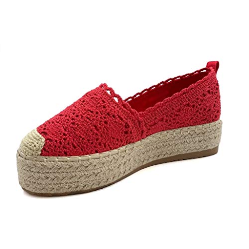Angkorly - Zapatillas Moda Alpargata Plataforma romántico Mujer Encaje Tacón Plano 4 CM - Rojo 6 YT190 T 40