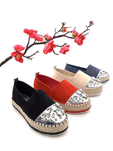 Angkorly - Zapatillas Moda Alpargata Slip-on Plataforma Mujer Joyas con Paja Plataforma 4 CM - Rojo 4 BL263 T 37