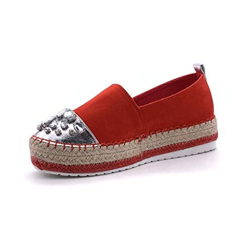 Angkorly - Zapatillas Moda Alpargata Slip-on Plataforma Mujer Joyas con Paja Plataforma 4 CM - Rojo 4 BL263 T 37