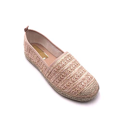 Angkorly - Zapatillas Moda Alpargatas Playa comode Planos Mujer Cuerda Trenzado con Paja tacón Plano 1 CM - Rosa LX181 T 38