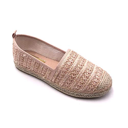 Angkorly - Zapatillas Moda Alpargatas Playa comode Planos Mujer Cuerda Trenzado con Paja tacón Plano 1 CM - Rosa LX181 T 38
