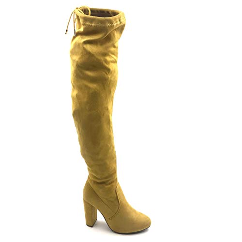 Angkorly - Zapatillas Moda Botas Altas Botas Caballero Flexible Sexy Mujer Nudo básica  Tacón Ancho Alto 10.5 CM - Amarillez K105-27 T 38