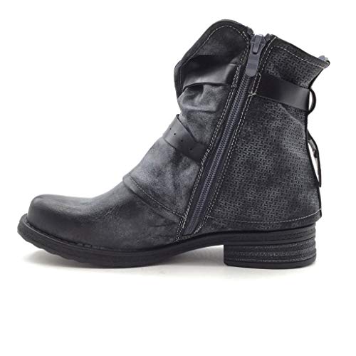 Angkorly - Zapatillas Moda Botines Biker Cubierta Mujer Hebilla Trenzado Bloque 3.5 CM Ligeramente Forrada de Piel - Azul Oscuro F2863 T 36