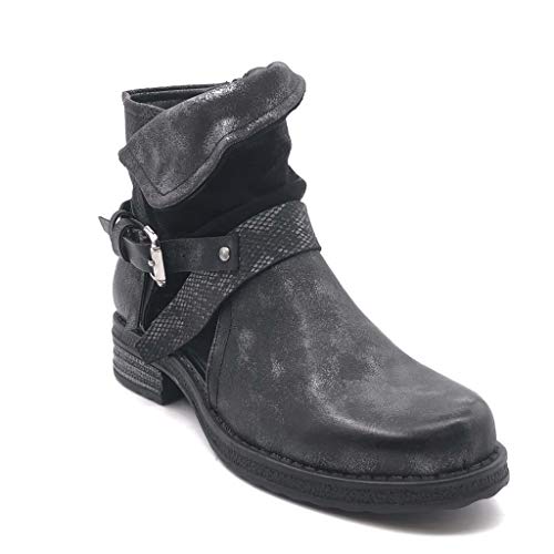 Angkorly - Zapatillas Moda Botines Biker - Moto Reversible Rock Mujer Tanga impresión de Serpiente Bloque 3.5 CM - Negro F3033 T 37