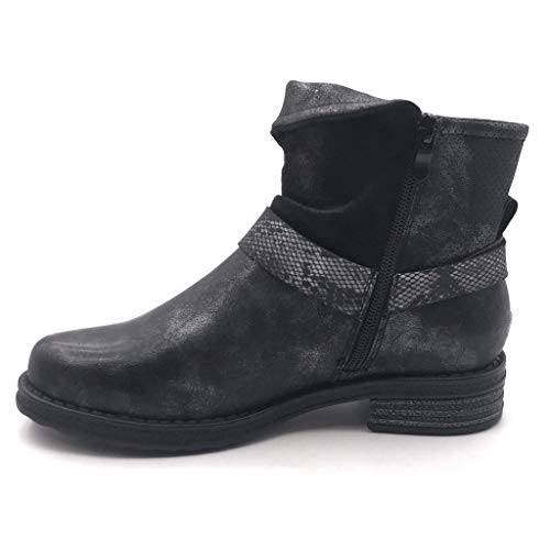 Angkorly - Zapatillas Moda Botines Biker - Moto Reversible Rock Mujer Tanga impresión de Serpiente Bloque 3.5 CM - Negro F3033 T 37