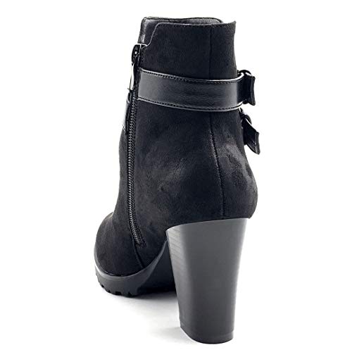 Angkorly - Zapatillas Moda Botines Botas Biker - Moto Glam Rock Chelsea Boots Mujer Efecto Piel de Serpiente pitón Multi-Correa Tacón Ancho Alto 8.5 CM - Negro 3 F3125 T 39