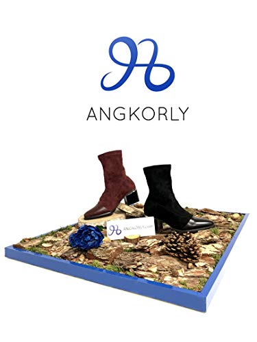 Angkorly - Zapatillas Moda Botines Botas calcetín Biker - Moto Flexible Mujer Detalle metálico básica  Tacón Ancho Alto 5.5 CM - Negro C706 T 36