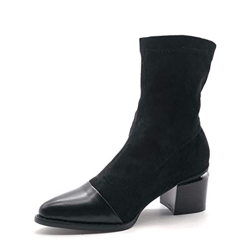Angkorly - Zapatillas Moda Botines Botas calcetín Biker - Moto Flexible Mujer Detalle metálico básica  Tacón Ancho Alto 5.5 CM - Negro C706 T 36
