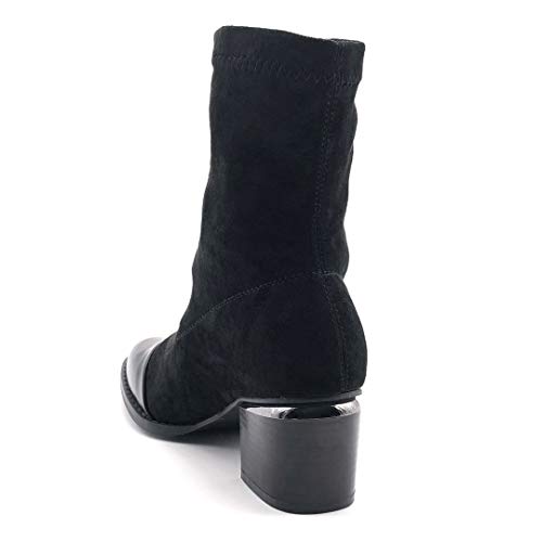Angkorly - Zapatillas Moda Botines Botas calcetín Biker - Moto Flexible Mujer Detalle metálico básica  Tacón Ancho Alto 5.5 CM - Negro C706 T 36