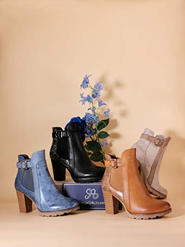 Angkorly - Zapatillas Moda Botines Botas Chelsea Boots Biker - Moto Glam Rock Mujer Efecto Piel de Serpiente pitón Hebilla Tacón Ancho Alto 8 CM - Beige F3127 T 36