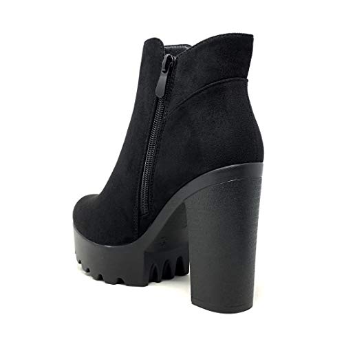 Angkorly - Zapatillas Moda Botines Botas Chelsea Boots Biker - Moto Sexy Mujer Simple básica Tacón Ancho Alto 10.5 CM - Negro LH45-2 T 38