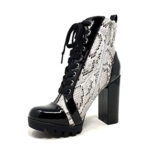 Angkorly - Zapatillas Moda Botines Botas Rangers Glamour Rock Chic Mujer Estampado Animal Leopardo Tacón Ancho Alto 11 CM - Leopardo HP-151 T 38