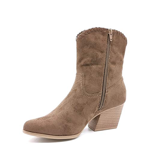 Angkorly - Zapatillas Moda Botines Botas santiags Cowboy Vaquero Botas Mocasines Cowboy Mujer Fleco Cremallera Tacón de Vaquero 8 CM - Khaki MR-8 T 39